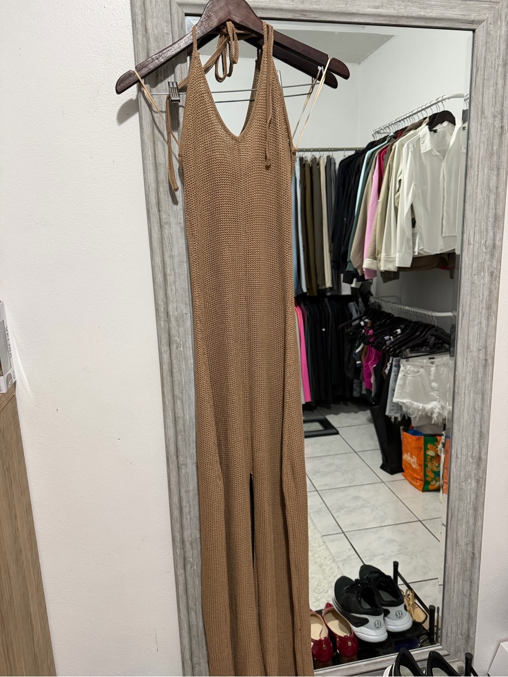 Dollhouse Mocha Ribbed Knit Backless Jumpsuit